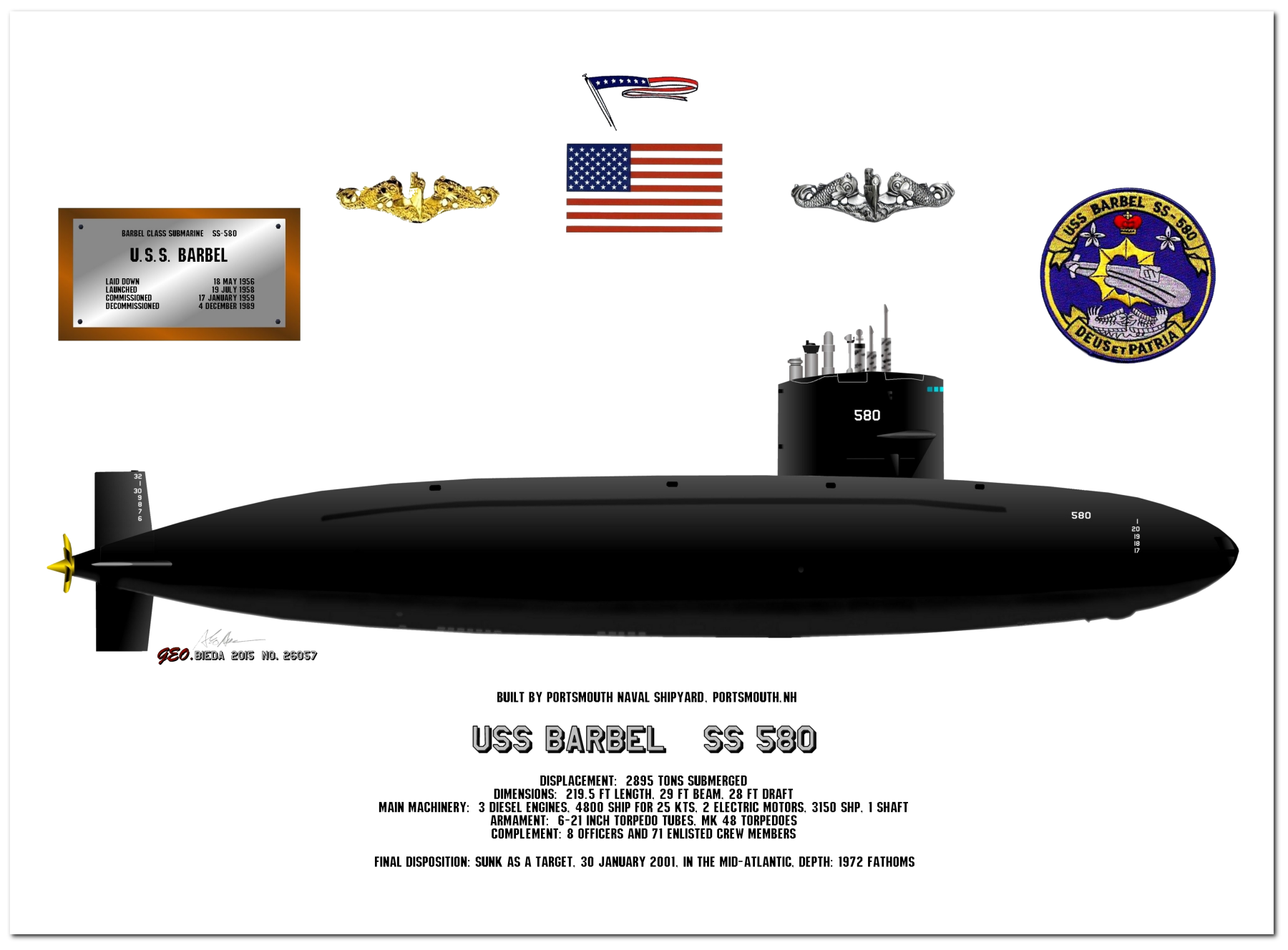 Barbel Class Diesel Submarine Profile Drawings by George Bieda
